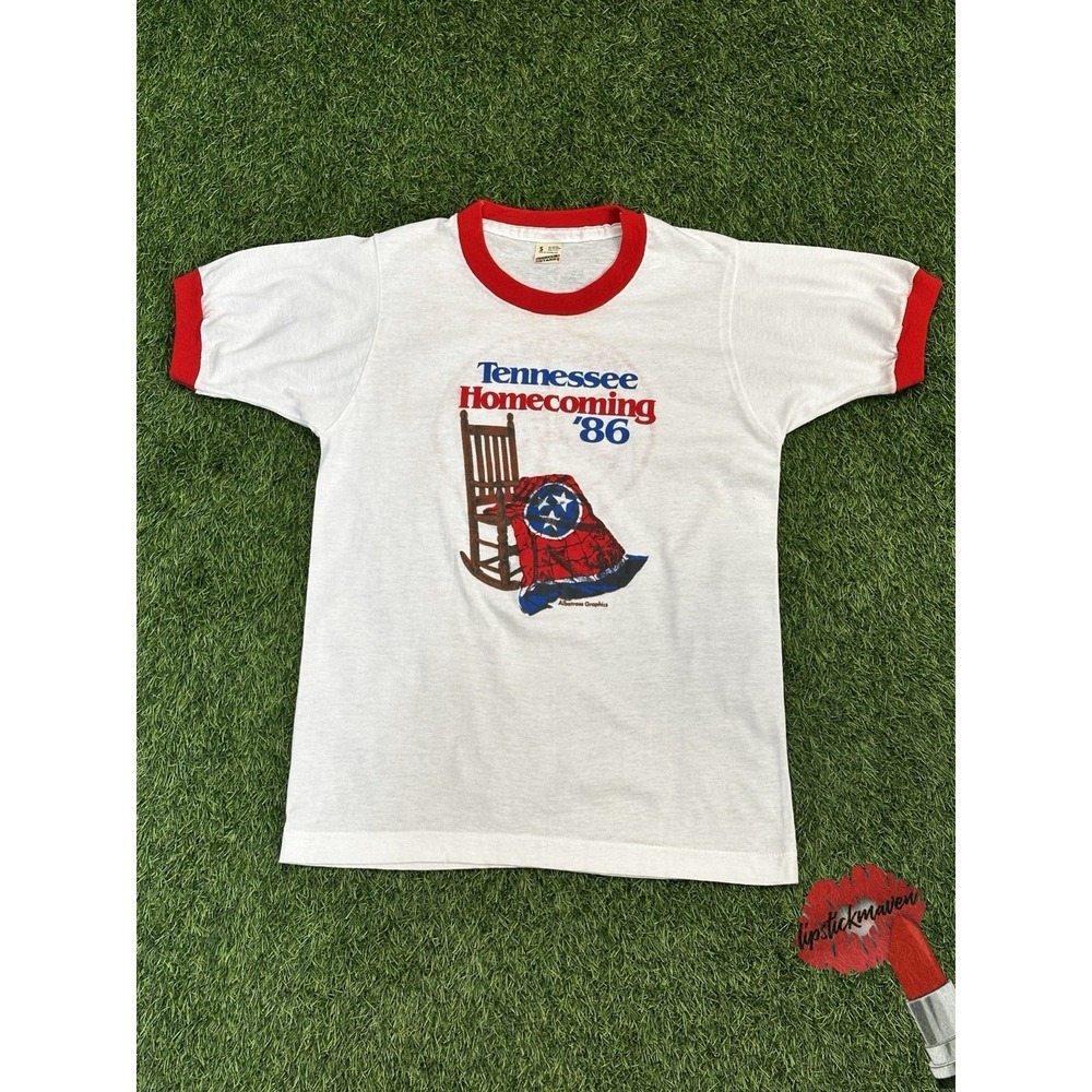 Vintage‎ 86' Tennessee Homecoming Ringer Tee Small T-Shirt White Red
